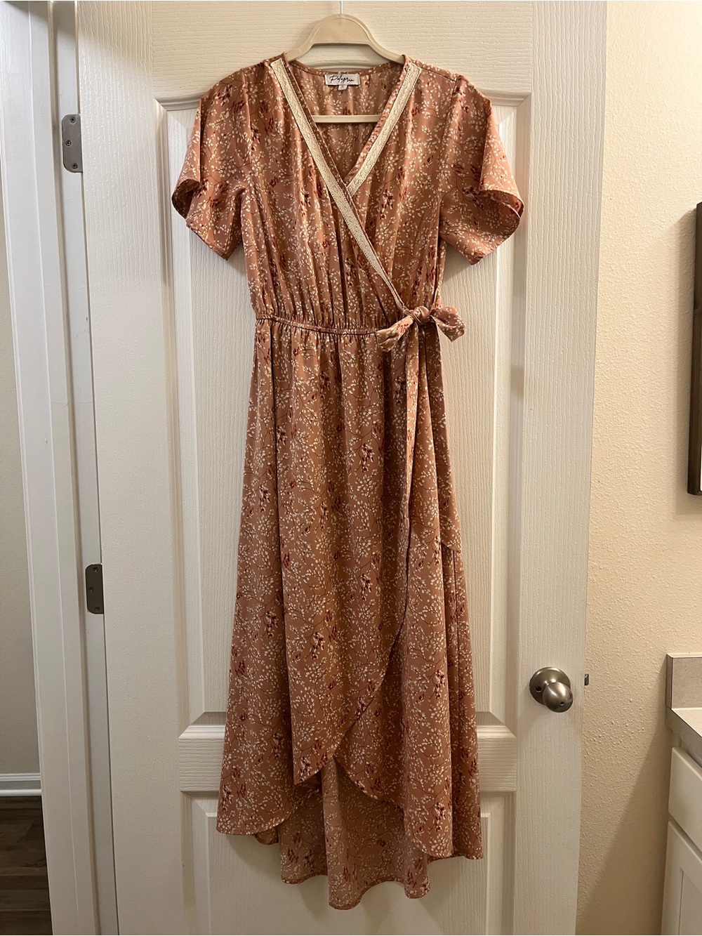 Polagram Rust Floral High-Low Wrap Dress